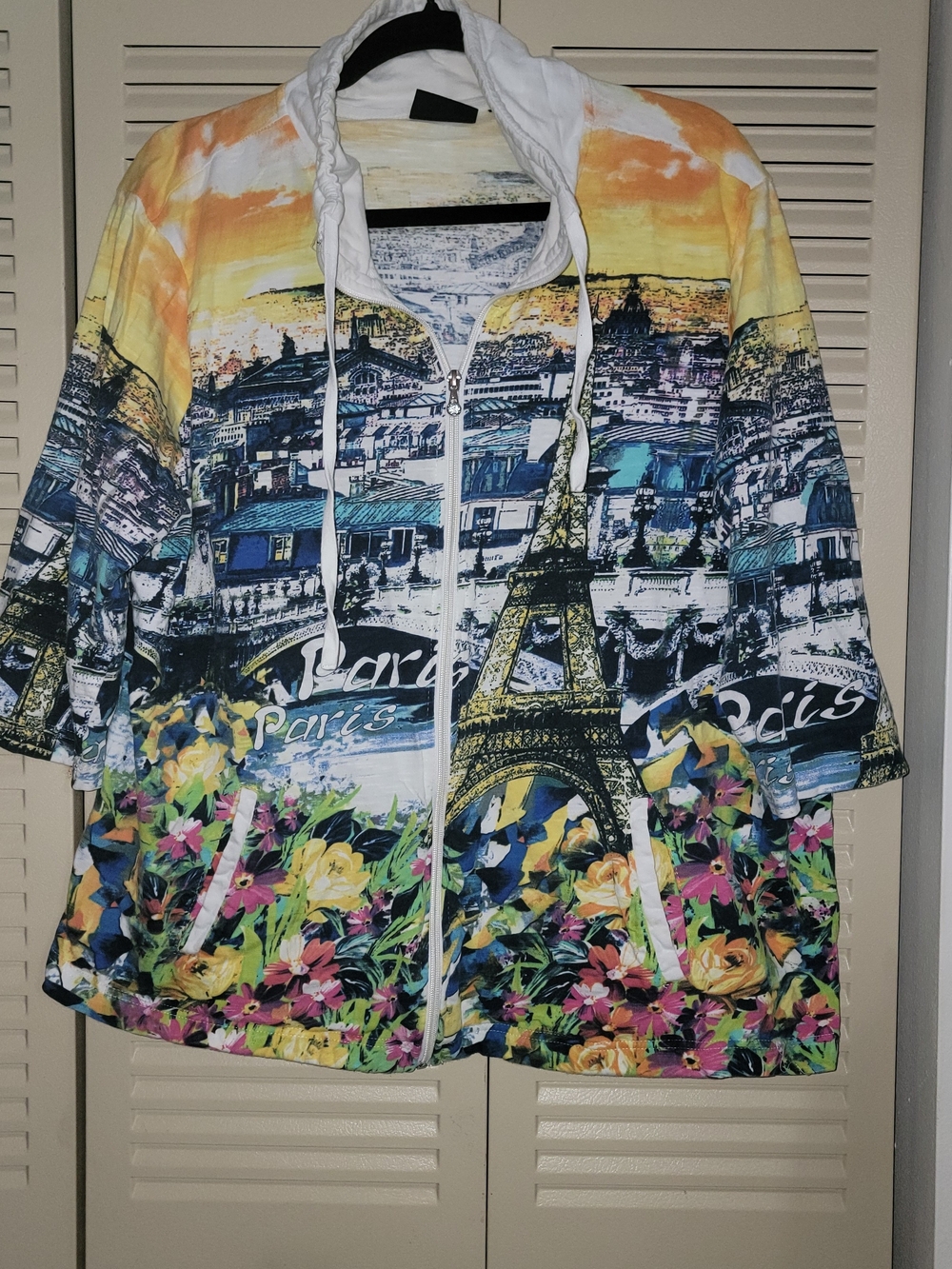 Paris Print Floral Zip-Up Jacket - Multicolor